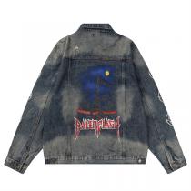 23FW BALENCIAGA スーパーコピー デニムジャケット エッフェル塔 ユニセックス プリント バレンシアガ 