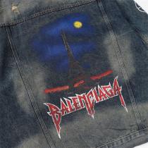 23FW BALENCIAGA スーパーコピー デニムジャケット エッフェル塔 ユニセックス プリント バレンシアガ 