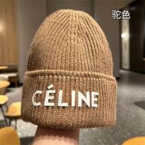 万能コーデ♡♡CELINE コピー ニット帽子 ウール 4色 暖かい ロゴ 貼り付け ユニセックス セリーヌ
