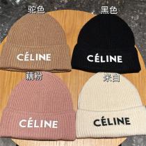 万能コーデ♡♡CELINE コピー ニット帽子 ウール 4色 暖かい ロゴ 貼り付け ユニセックス セリーヌ