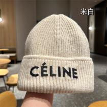 万能コーデ♡♡CELINE コピー ニット帽子 ウール 4色 暖かい ロゴ 貼り付け ユニセックス セリーヌ