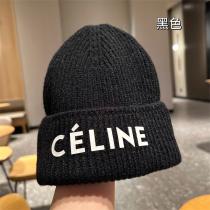 万能コーデ♡♡CELINE コピー ニット帽子 ウール 4色 暖かい ロゴ 貼り付け ユニセックス セリーヌ