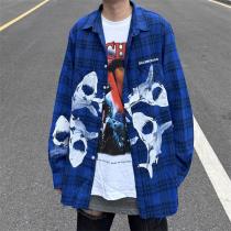 BALENCIAGA スーパーコピー シャツ サメ 鮫 ロゴ プリント ブルー シンプル チェック柄 綿 バレンシアガ