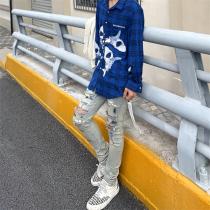 BALENCIAGA スーパーコピー シャツ サメ 鮫 ロゴ プリント ブルー シンプル チェック柄 綿 バレンシアガ