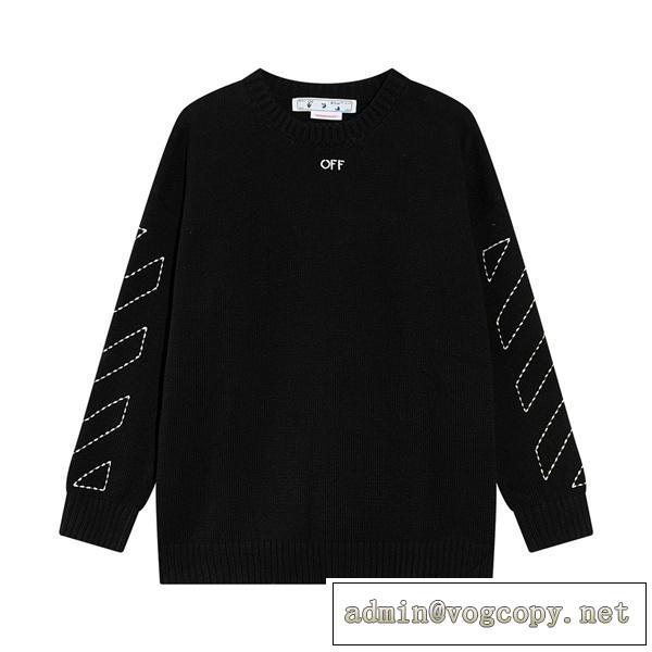 こなれ感抜群新品 オフホワイト 偽物 セーター 刺繡 矢印 ロゴ ユニセックス Off-White ニット