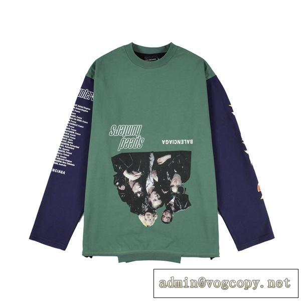 バレンシアガ コピー 長袖Ｔシャツ 転倒 イラスト パッチワークデザイン BALENCIAGA