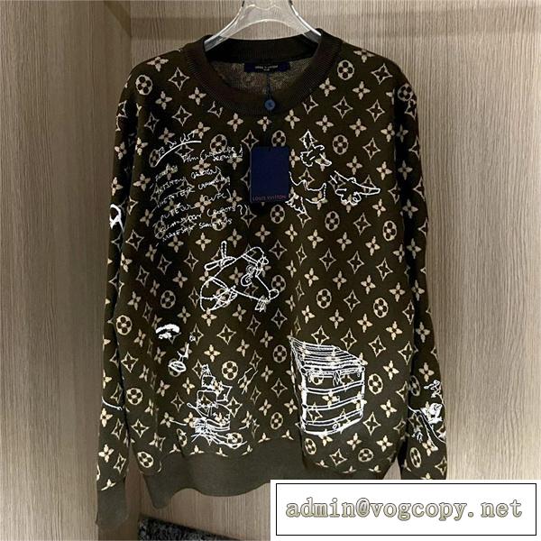 2026冬秋 LOUIS VUITTON コピー セーター モノグラム 刺繡 Doodles ロゴ クルーネック ルイヴィトン