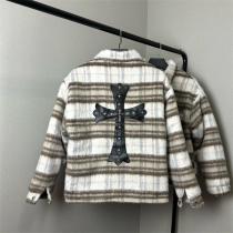 注目のトレンド CHROME HEARTS コピー フリースジャケット チェック柄 レザー ロゴ クロムハーツ
