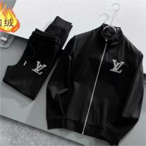 冬を快適に過す LOUIS VUITTON コピー 上下セット 裏起毛 ジャケット ロゴ プリント ルイヴィトン