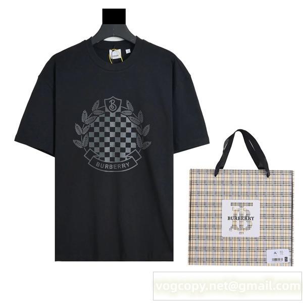 バーバリー コピー Ｔシャツ 碁盤 ロゴ Tシャツ プリント 綿 BURBERRY