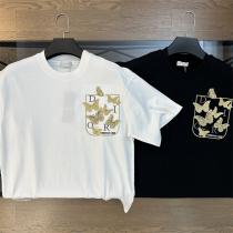定番人気作 ディオール コピー Ｔシャツ 刺繍 蝶々 コットン ユニセックス D...