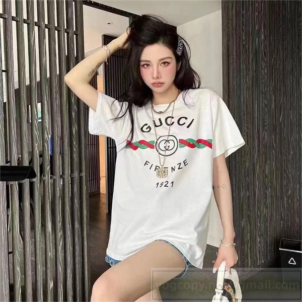 GUCC1 偽物 Ｔシャツ インターロッキングG FIRENZE 1921 コットン