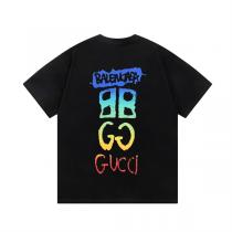 GUCC1 xBALENCIAGA コピー Ｔシャツ グラデーション ロゴ プリント ショートスリーブ コットン