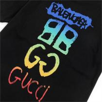 GUCC1 xBALENCIAGA コピー Ｔシャツ グラデーション ロゴ プリント ショートスリーブ コットン
