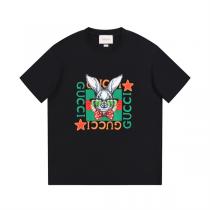 GUCC1 スーパーコピー Ｔシャツ 赤と緑 ウサギ ロゴ プリント 純綿生地 男女兼用