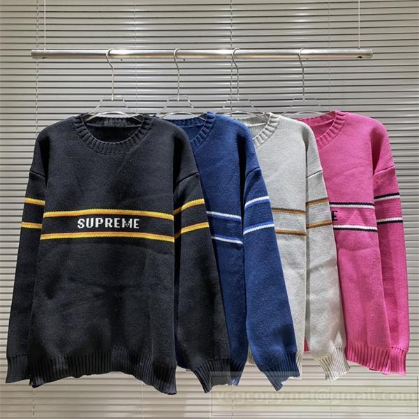 シュプリーム スーパーコピー セーター 4色 ジャカード クルーネック ボーダー柄 SUPREME