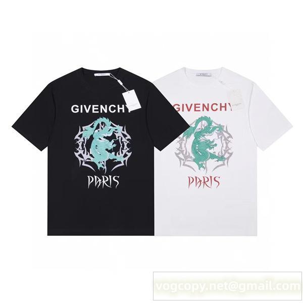 辰年限定作 ジバンシィ コピー Tシャツ 春夏 2色 綿 龍 ロゴ プリント ユニセックス GIVENCHY