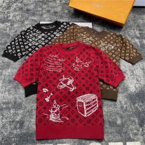 LOUIS VUITTON スーパーコピー Ｔシャツ ニット クールネック 刺繡 ロゴ 3色 ルイヴィトン
