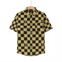 【1AFAW8】LOUIS VUITTON 偽物 シャツ ジャカード 黄と黒 ダミエロゴ チェック ルイヴィトン