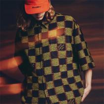【1AFAW8】LOUIS VUITTON 偽物 シャツ ジャカード 黄と黒 ダミエロゴ チェック ルイヴィトン