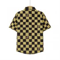 【1AFAW8】LOUIS VUITTON 偽物 シャツ ジャカード 黄と黒 ダミエロゴ チェック ルイヴィトン