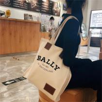 BALLY コピー トートバッグ キャンバス ナチュラルとブラウン ロゴ プリント バリー