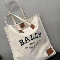 BALLY コピー トートバッグ キャンバス ナチュラルとブラウン ロゴ プリント バリー