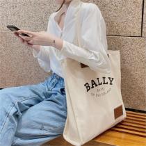 BALLY コピー トートバッグ キャンバス ナチュラルとブラウン ロゴ プリント バリー