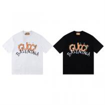 BALENCIAGA x GUCC1 スーパーコピー Tシャツ コラボ 落書き ロゴ プリント 柄 コットン生地 