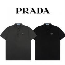 夏の定番 PRADA コピー ポロシャツ メタル 金属 三角 ロゴ 弾力性 通気...