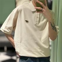 PRADA コピー ポロシャツ メタル 三角 立体 ロゴ シンプル ユニセックス ベージュ プラダ