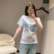 ディオール スーパーコピー Ｔシャツ 蝶々 ロゴ プリント 柄 春の雰囲気 レデ...