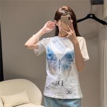 ディオール スーパーコピー Ｔシャツ 蝶々 ロゴ プリント 柄 春の雰囲気 レディース 綿 DIOR 