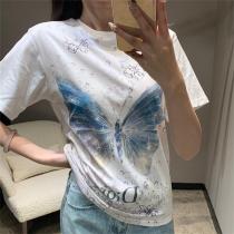 ディオール スーパーコピー Ｔシャツ 蝶々 ロゴ プリント 柄 春の雰囲気 レディース 綿 DIOR 