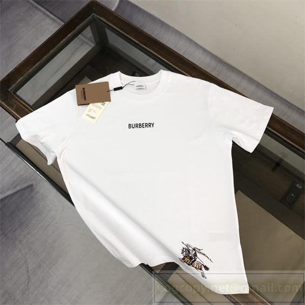 バーバリー スーパーコピー Ｔシャツ プリント 馬術騎士 ロゴ プリント 通気性 2色 ユニセックス BURBERRY