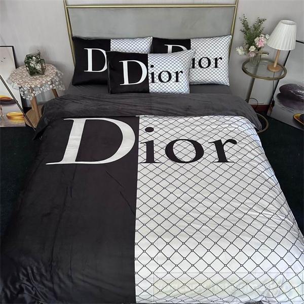 ディオール スーパーコピー 寝具4点セット モノトーン 洗練された格子柄と大胆ロゴ DIOR