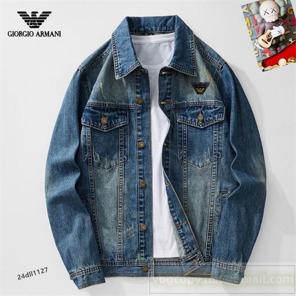ARMANI コピー デニムジャケット ロゴ ビンテージ加工 現代的 ビンテージ加工 存在感 アルマーニ