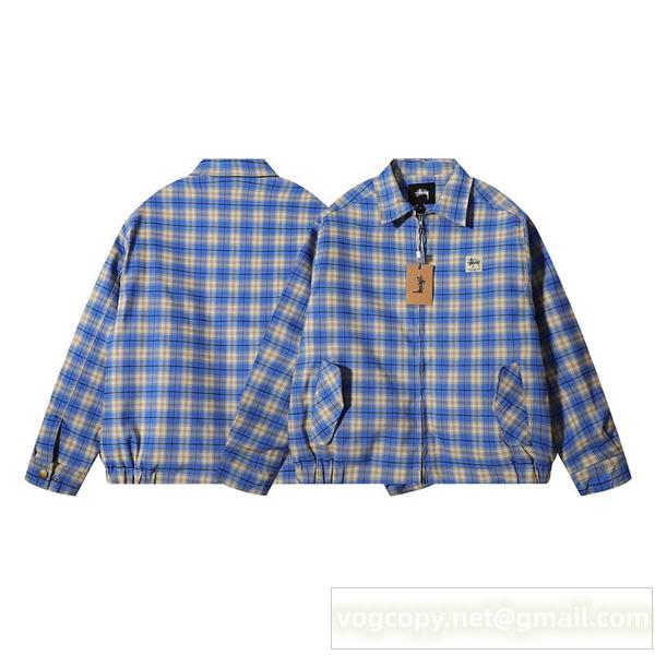 Stussy スーパーコピー ジャケット ブルー×ベージュ チェック柄 カジュアル&洗練 ステューシー
