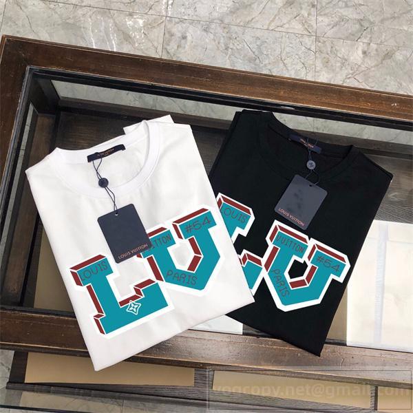 LOUIS VUITTON 偽物 Tシャツ 青＆赤の鮮やかなロゴ 目を引く グラフィック デザイン ルイヴィトン