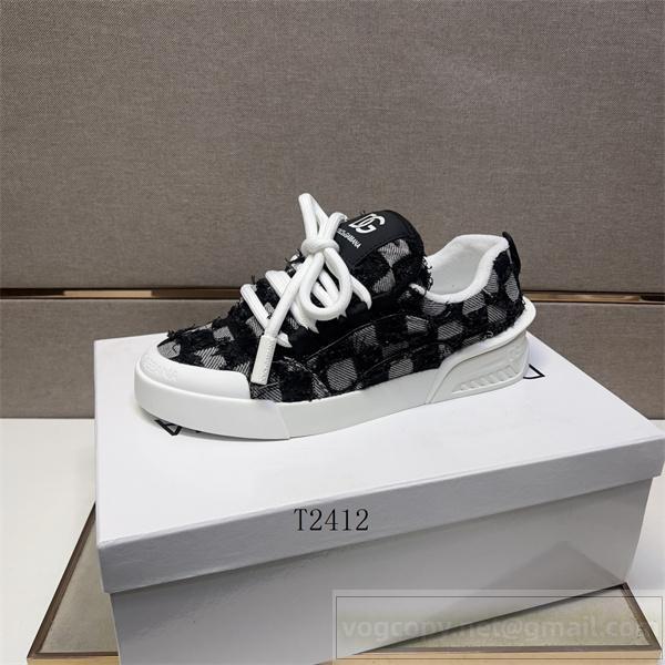 ドルチェ＆ガッバーナ スーパーコピー スニーカー チェック柄 ブラックホワイト DGロゴ スタイリッシュ Dolce&Gabbana