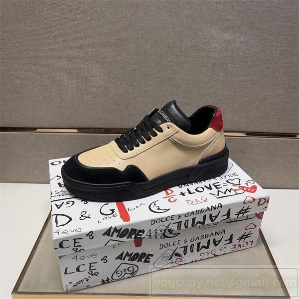 ドルチェ＆ガッバーナ 偽物 スニーカー ベージュ ブラックレザー モダンレッドアクセント Dolce&Gabbana