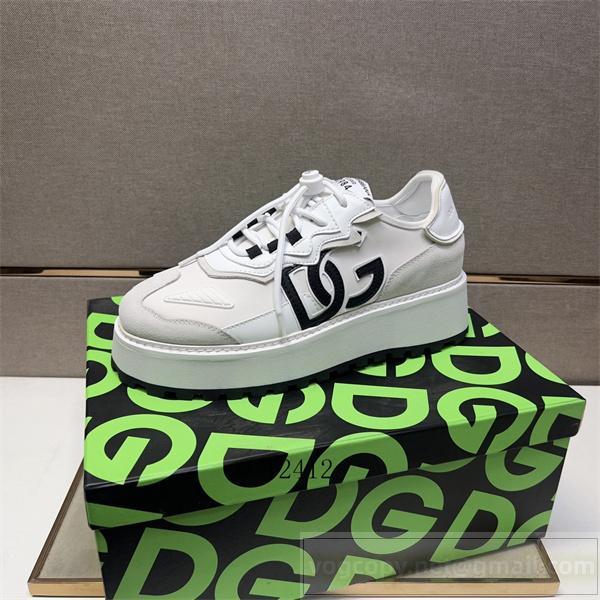 Dolce&Gabbana 偽物 スニーカー ホワイトブラックレザー DGロゴ 厚底スポーティースタイル ドルチェ＆ガッバーナ