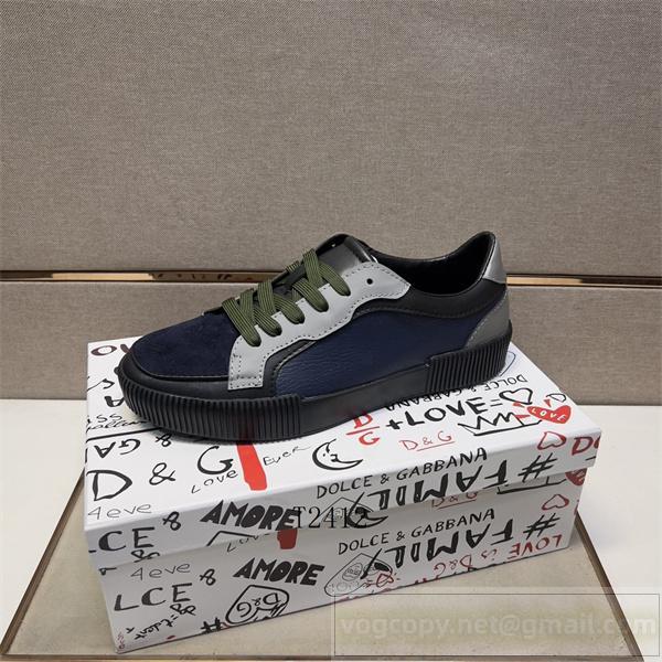 ドルチェ＆ガッバーナ コピー スニーカー ネイビーグレー コンビデザイン グリーンシューレース Dolce&Gabbana
