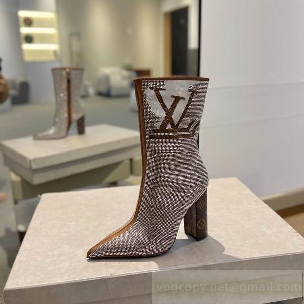 LOUIS VUITTON コピー ブーツ スワロフスキークリスタル装飾 大きなLVロゴ シャープヒール ルイヴィトン