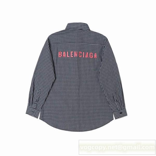 バレンシアガ 偽物 シャツ ギンガムチェック バックプリント ロゴ BALENCIAGA
