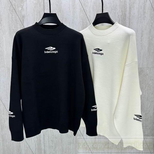 BALENCIAGA 偽物 セーター ロゴ刺繍 ナイトブラック＆スノーホワイト シンプルモダン バレンシアガ