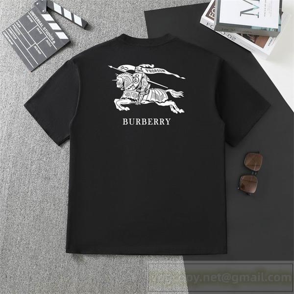 バーバリー コピー Tシャツ サンドホワイト＆オニキスブラック 騎士デザイン ロゴ重ね付け BURBERRY
