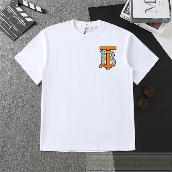 BURBERRY 偽物 Tシャツ ソフトホワイト＆グラファイト Bロゴ オレンジシルバーデザイン バーバリー
