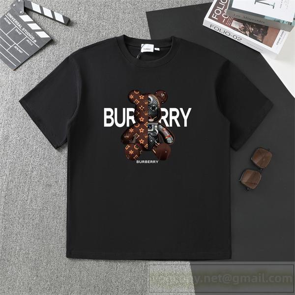 バーバリー スーパーコピー Tシャツ グラファイトブラック＆アイボリー テディベア ロゴモノグラム BURBERRY