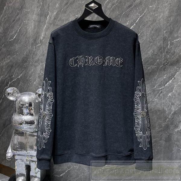 CHROME HEARTS 偽物 トレーナー ダークチャコール ロゴプリント＆華やか装飾 クロムハーツ